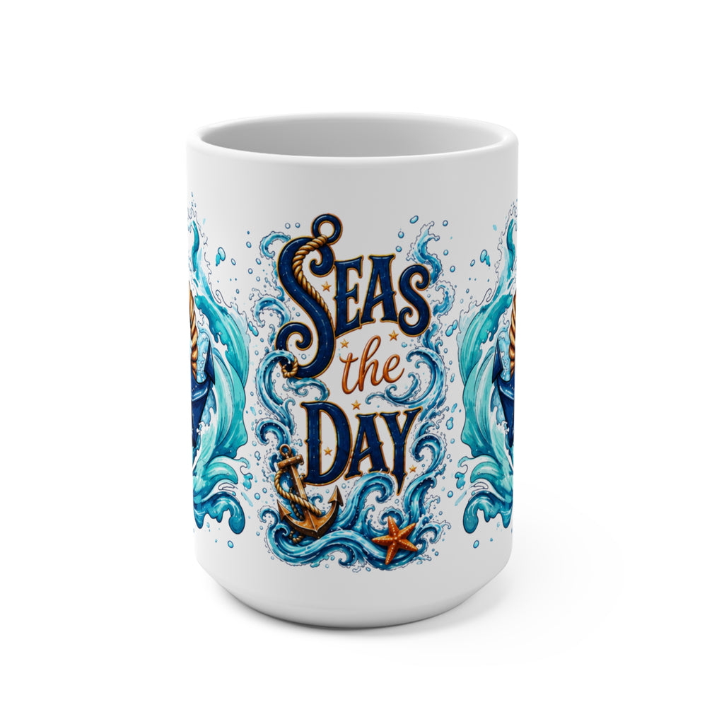 Mug — "Seas the Day" Nautical Anchor Coffee Mug (15 oz)