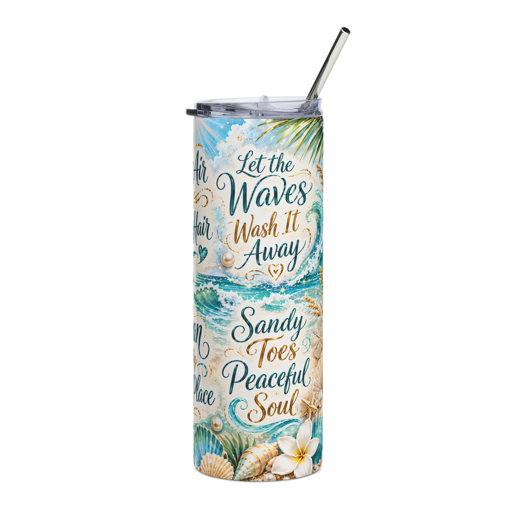 Ocean Air & Sandy Hair 20oz Stainless Tumbler — "The Ocean Is My Happy Place"