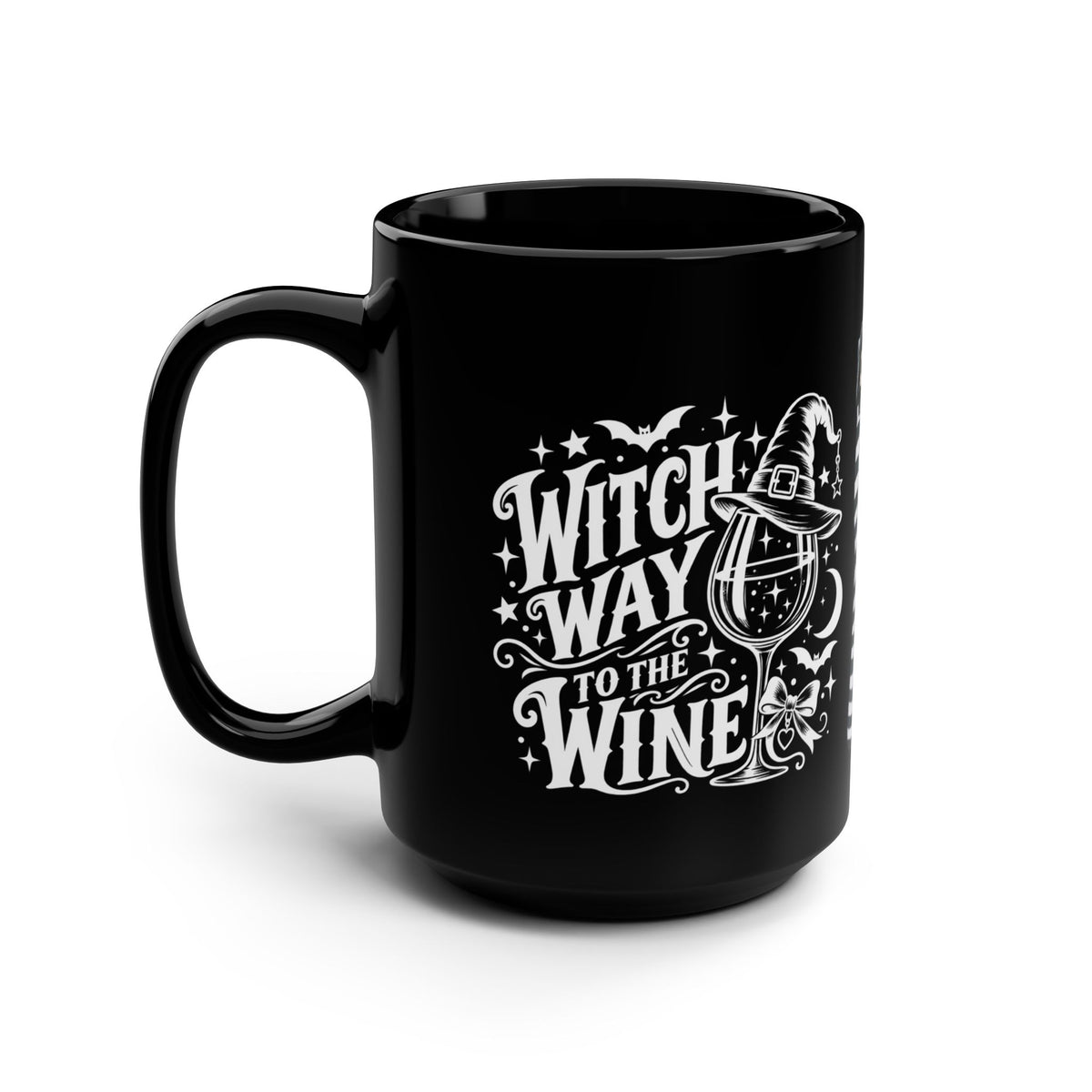 Witch Way to the Wine? Black 15oz Mug — Funny Halloween Witch Wine Lover Gift