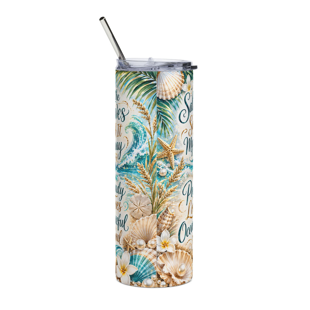 Ocean Air & Sandy Hair 20oz Stainless Tumbler — "The Ocean Is My Happy Place"