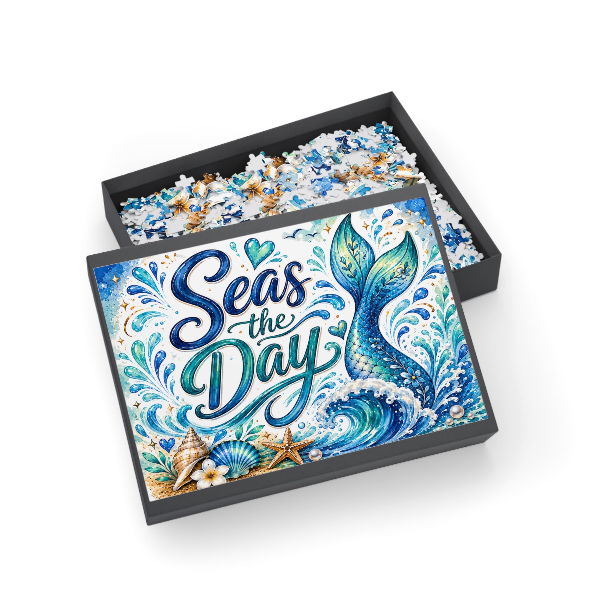 Seas the Day Mermaid Puzzle - Ocean Beach Shark Themed Jigsaw (96–1000 pc)