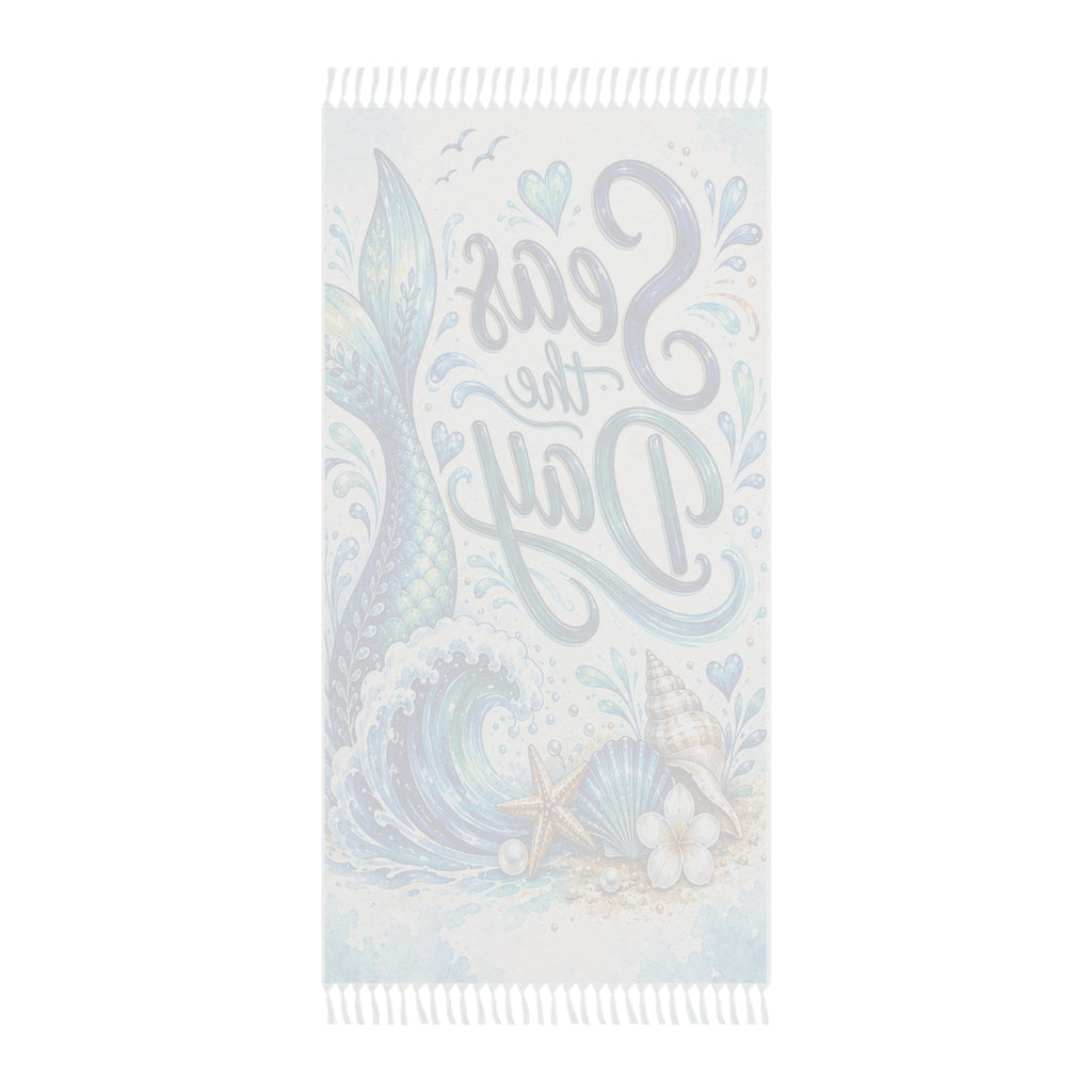 Seas the Day Boho Beach Towel — Mermaid Tail & Seashell Coastal Beach Blanket