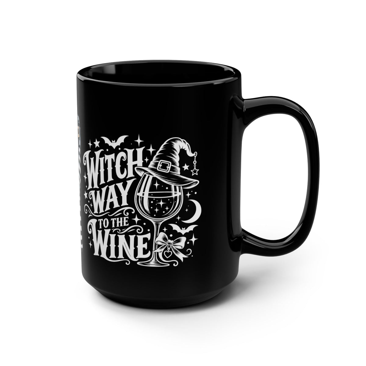 Witch Way to the Wine? Black 15oz Mug — Funny Halloween Witch Wine Lover Gift