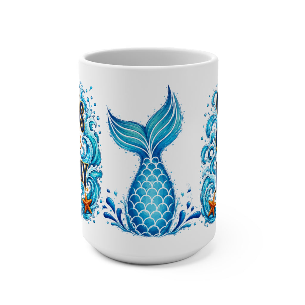 Seas the Day 15oz Mermaid Tail Coffee Mug — Nautical Ocean Waves Design