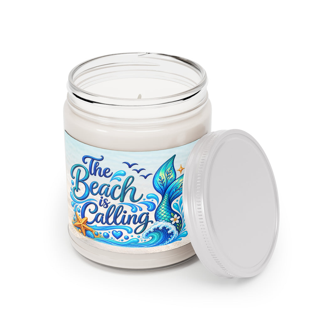 The Beach Is Calling Soy Candle — 9oz Scented Jar with White Lid