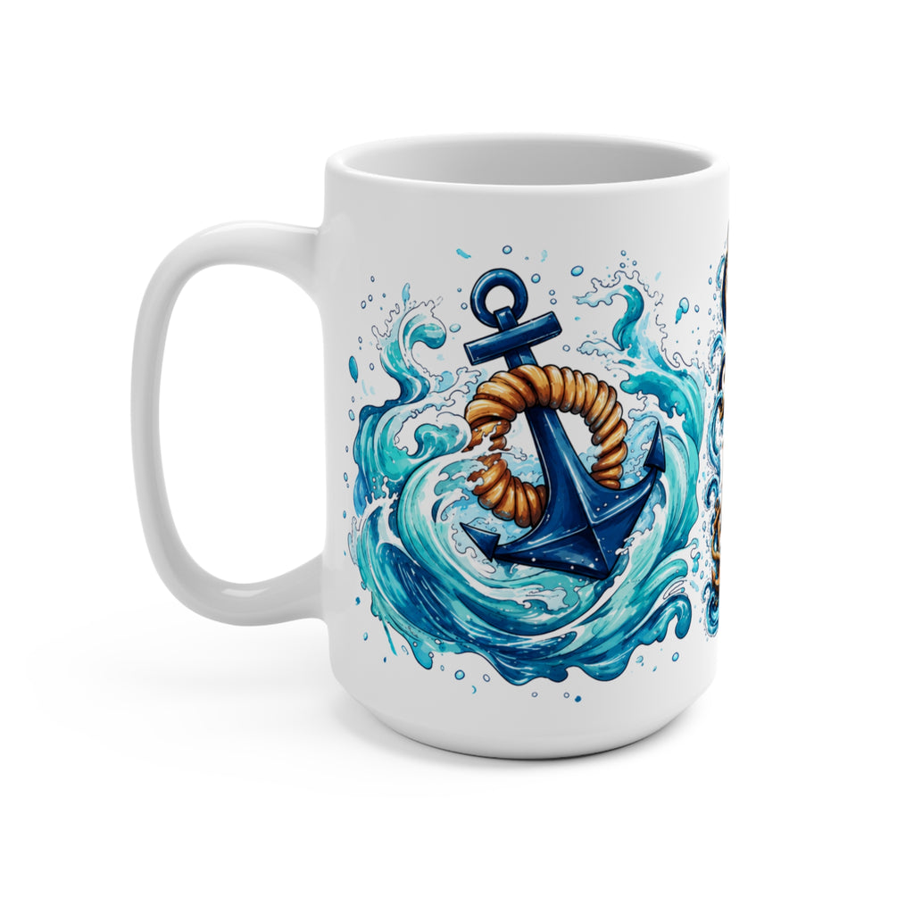 Mug — "Seas the Day" Nautical Anchor Coffee Mug (15 oz)