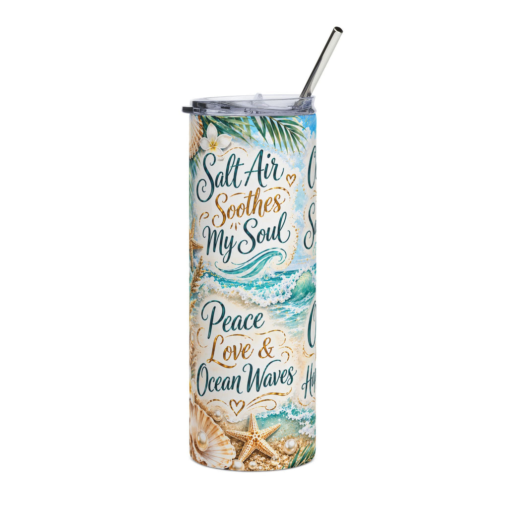 Ocean Air & Sandy Hair 20oz Stainless Tumbler — "The Ocean Is My Happy Place"