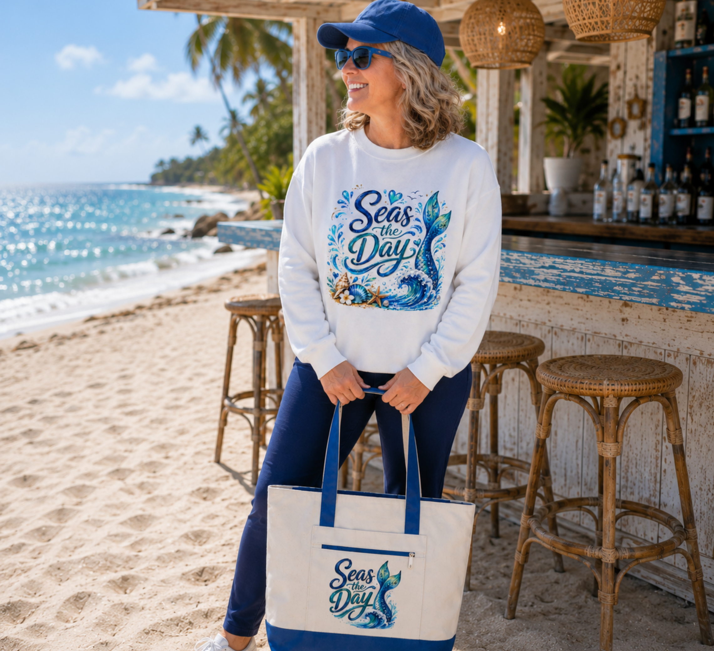 Sweatshirt — "Seas the Day" Mermaid Wave Crewneck