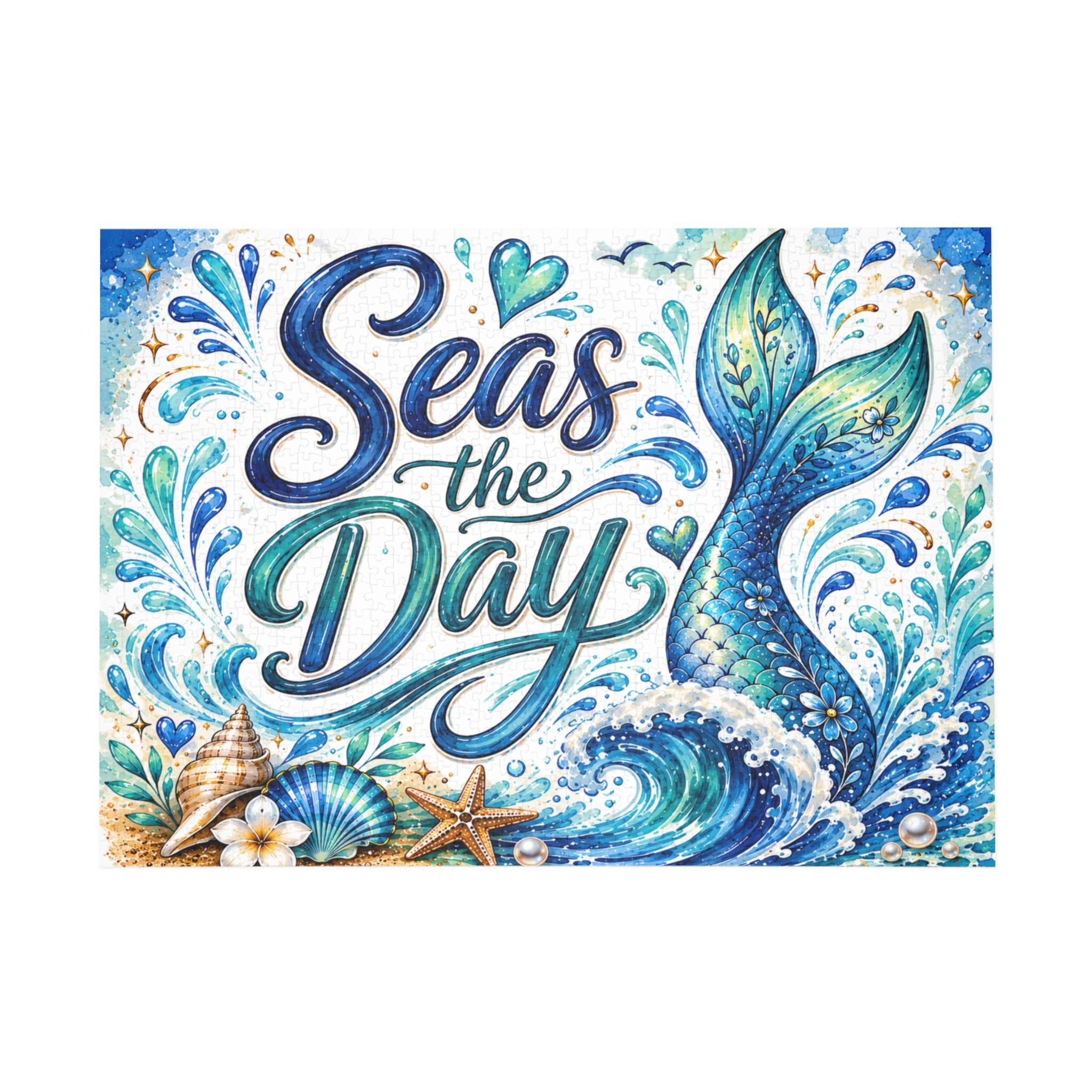 Seas the Day Mermaid Puzzle - Ocean Beach Shark Themed Jigsaw (96–1000 pc)