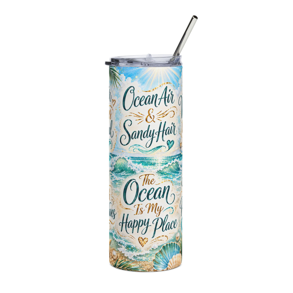 Ocean Air & Sandy Hair 20oz Stainless Tumbler — "The Ocean Is My Happy Place"