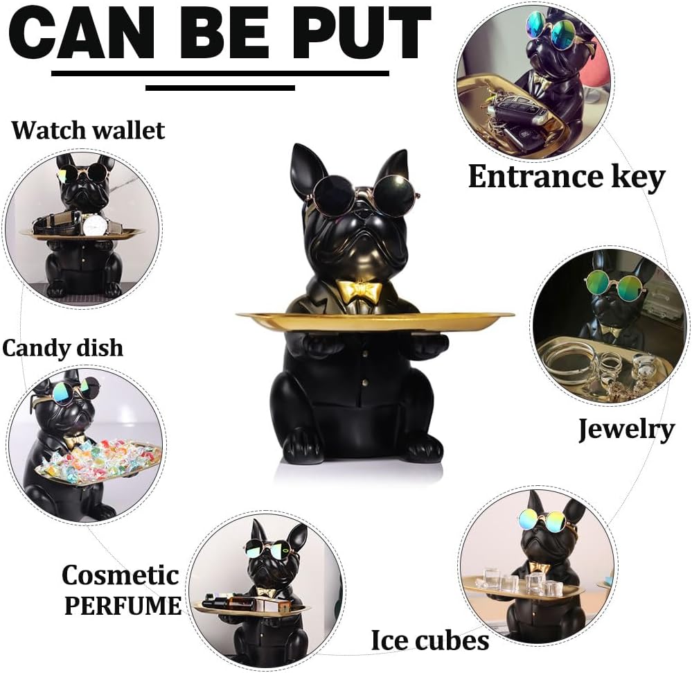 French Bulldog Gifts Statue Tray Organizer for Keys, Candy, Jewelry, Earrings, Entrance Piggy Bank - Modern Decor Resin French Bulldog Decor Entryway Table, Coffee Table, Office Desk, Home Decor
