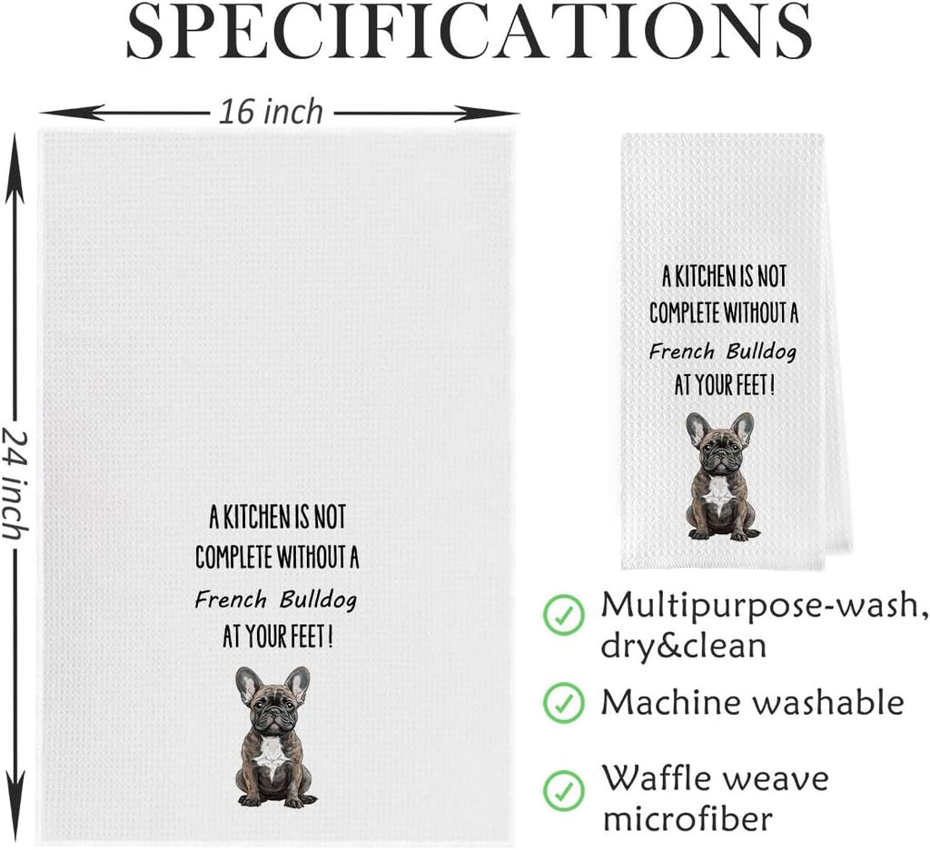 French Bulldog Dish Towels - Funny French Bulldog Decorative Waffle Weave Kitchen Towels, Hand Towel, Tea Towel (16×24 Inches)