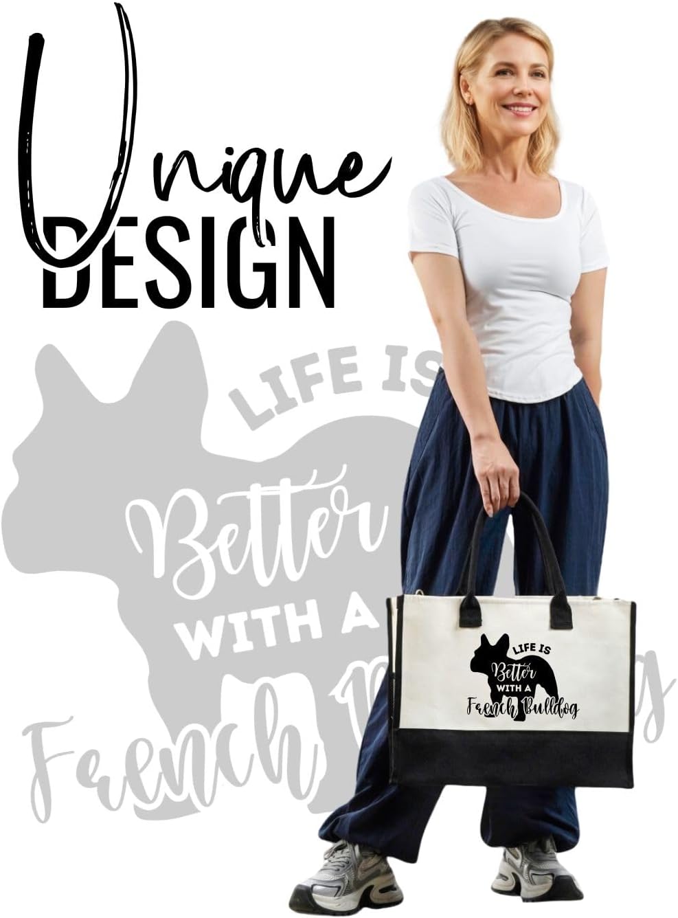 InnoBeta French Bulldog Gifts Canvas Tote Bag for Women, Important French Bulldog Lover Mom Stuff Bag for Birthday, Thanksgiving, Christmas -Life