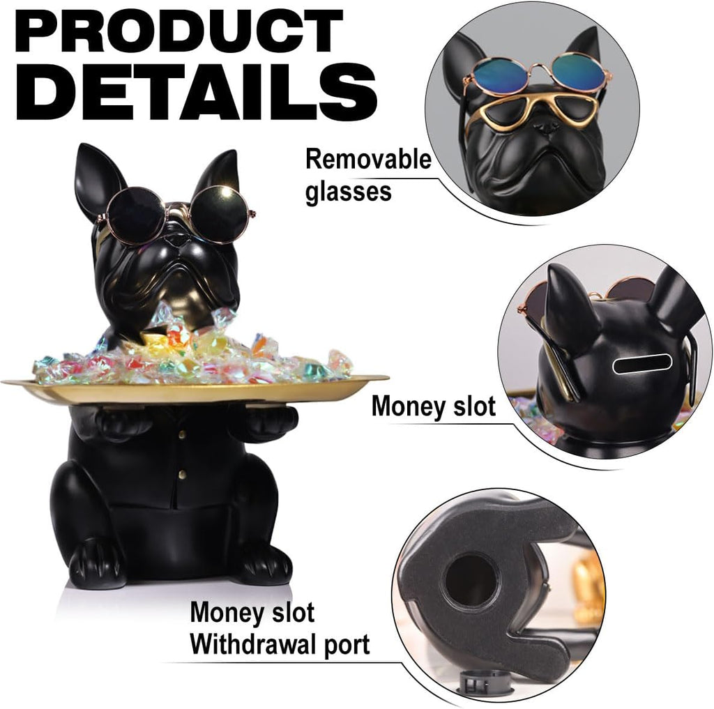 French Bulldog Gifts Statue Tray Organizer for Keys, Candy, Jewelry, Earrings, Entrance Piggy Bank - Modern Decor Resin French Bulldog Decor Entryway Table, Coffee Table, Office Desk, Home Decor