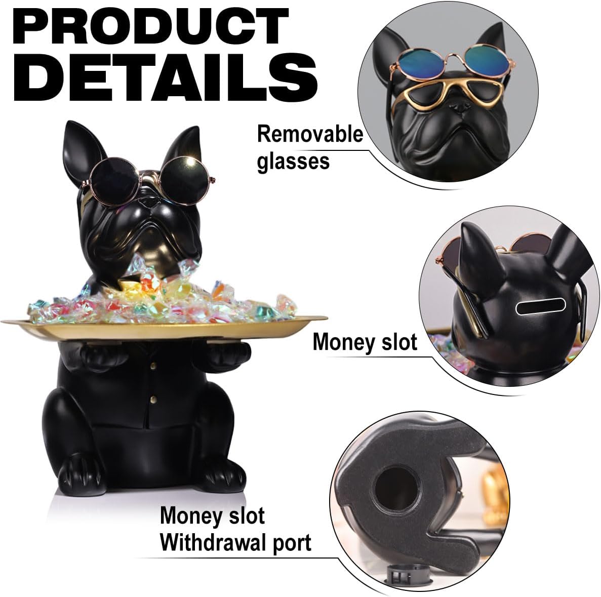 French Bulldog Gifts Statue Tray Organizer for Keys, Candy, Jewelry, Earrings, Entrance Piggy Bank - Modern Decor Resin French Bulldog Decor Entryway Table, Coffee Table, Office Desk, Home Decor