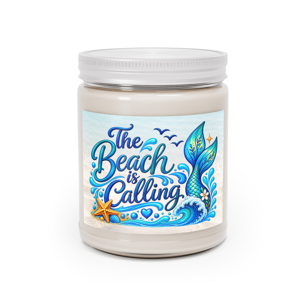 The Beach Is Calling Soy Candle — 9oz Scented Jar with White Lid