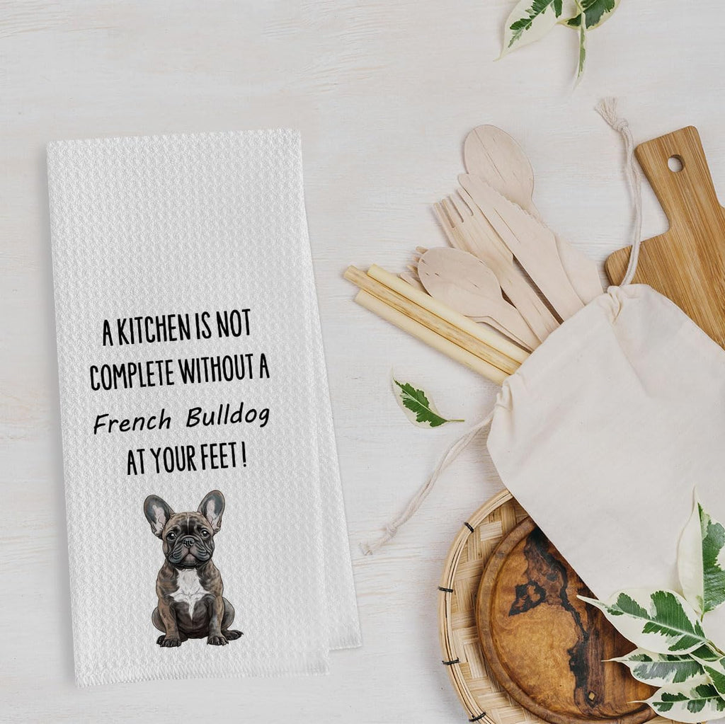 French Bulldog Dish Towels - Funny French Bulldog Decorative Waffle Weave Kitchen Towels, Hand Towel, Tea Towel (16×24 Inches)