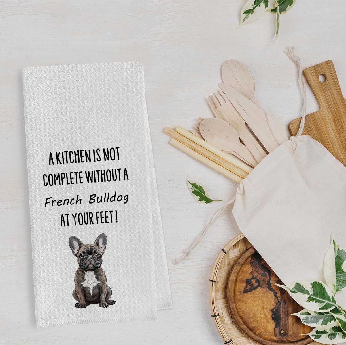 French Bulldog Dish Towels - Funny French Bulldog Decorative Waffle Weave Kitchen Towels, Hand Towel, Tea Towel (16×24 Inches)