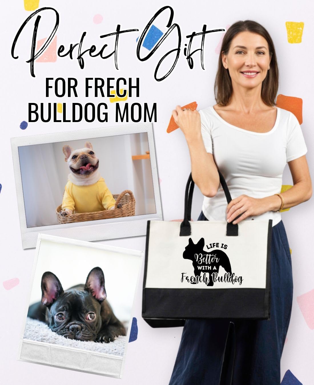 InnoBeta French Bulldog Gifts Canvas Tote Bag for Women, Important French Bulldog Lover Mom Stuff Bag for Birthday, Thanksgiving, Christmas -Life