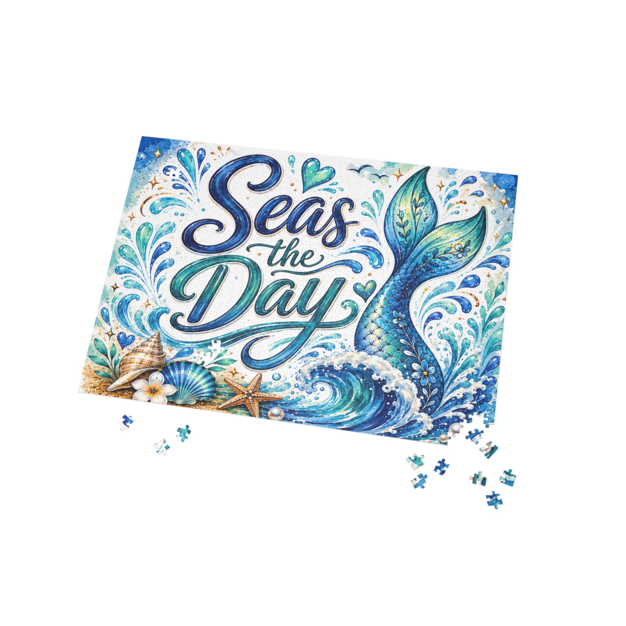 Seas the Day Mermaid Puzzle - Ocean Beach Shark Themed Jigsaw (96–1000 pc)