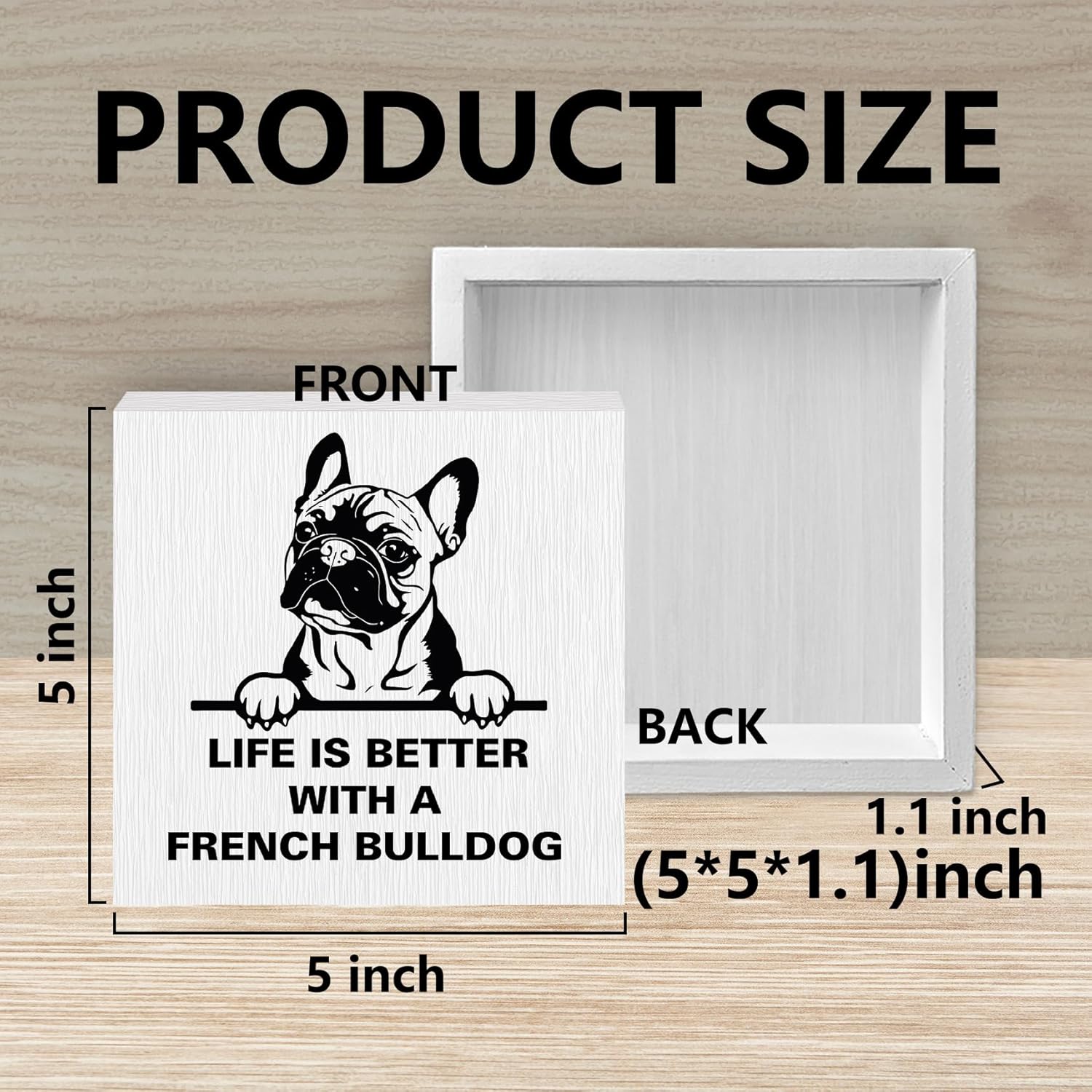 Life Is Better with A French Bulldog Wooden Box Sign, French Bulldog Gifts, French Bulldog Decor, Dog Mom Gifts for Women, Dog Lover Gifts Wood Block Box Sign for Home Wall Shelf Decor