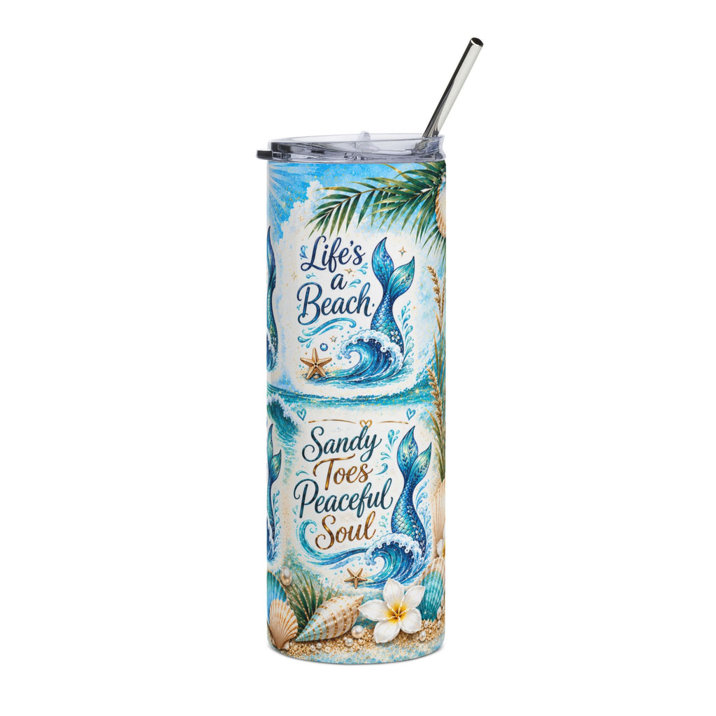 20oz Stainless Tumbler — "Seas the Day" Mermaid Beach Watercolor Travel Mug