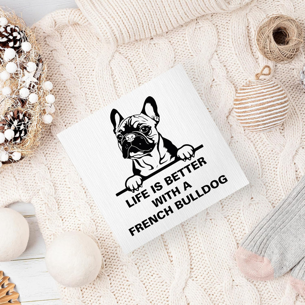 Life Is Better with A French Bulldog Wooden Box Sign, French Bulldog Gifts, French Bulldog Decor, Dog Mom Gifts for Women, Dog Lover Gifts Wood Block Box Sign for Home Wall Shelf Decor