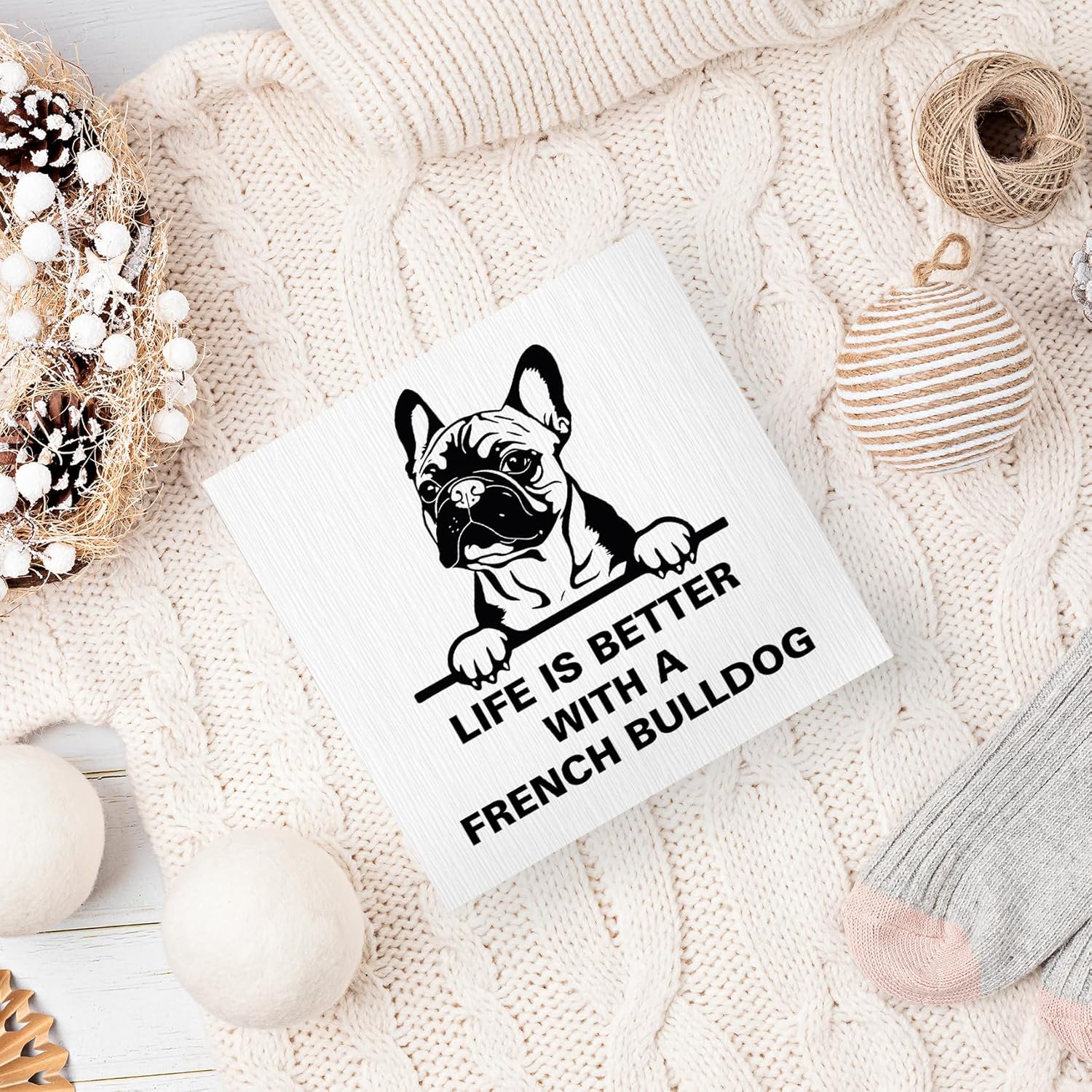 Life Is Better with A French Bulldog Wooden Box Sign, French Bulldog Gifts, French Bulldog Decor, Dog Mom Gifts for Women, Dog Lover Gifts Wood Block Box Sign for Home Wall Shelf Decor