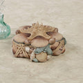 Touch of Class At the Beach Coastal Handpainted Trinket Box 6" dia.x3.5 H Blue