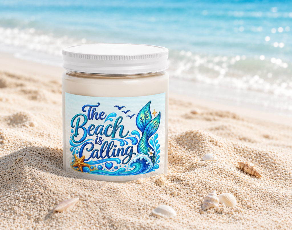The Beach Is Calling Soy Candle — 9oz Scented Jar with White Lid