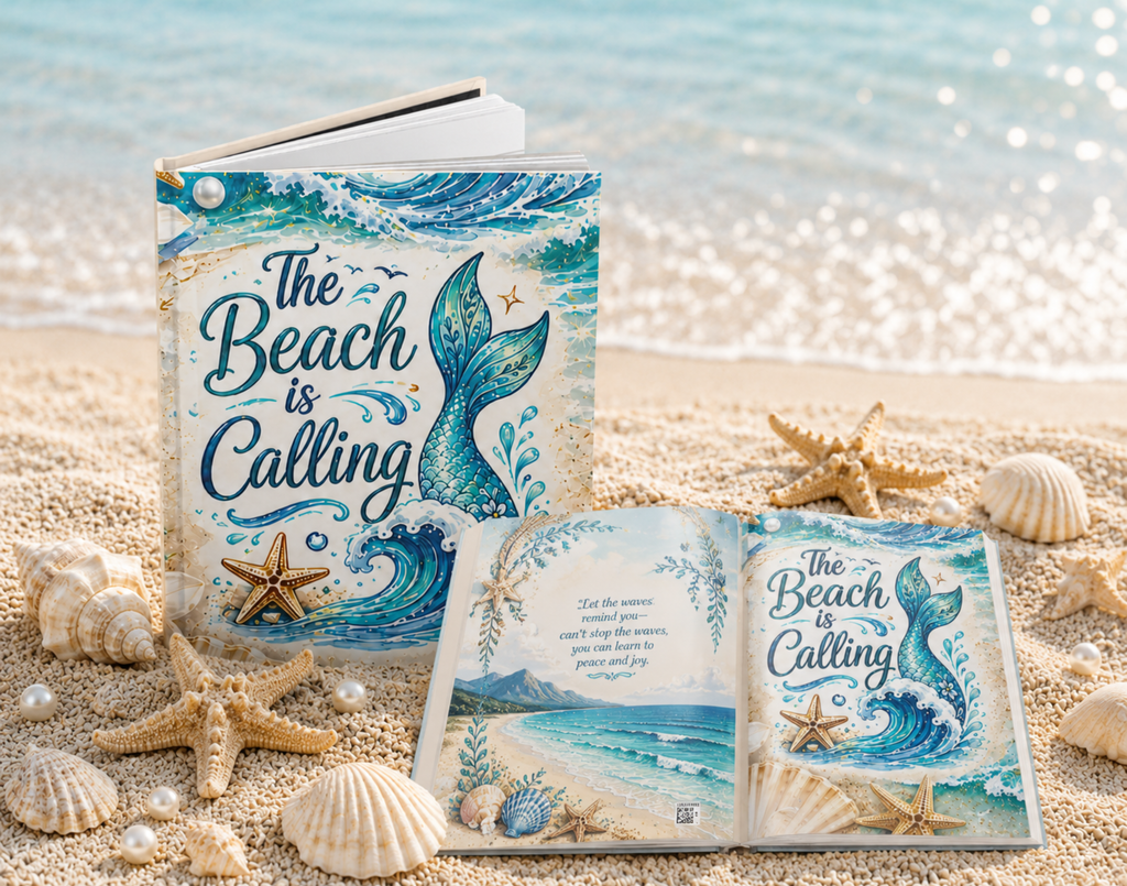 The Beach Is Calling Hardcover Journal — Lined Mermaid & Seashell Notebook