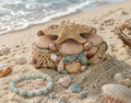 Touch of Class At the Beach Coastal Handpainted Trinket Box 6" dia.x3.5 H Blue
